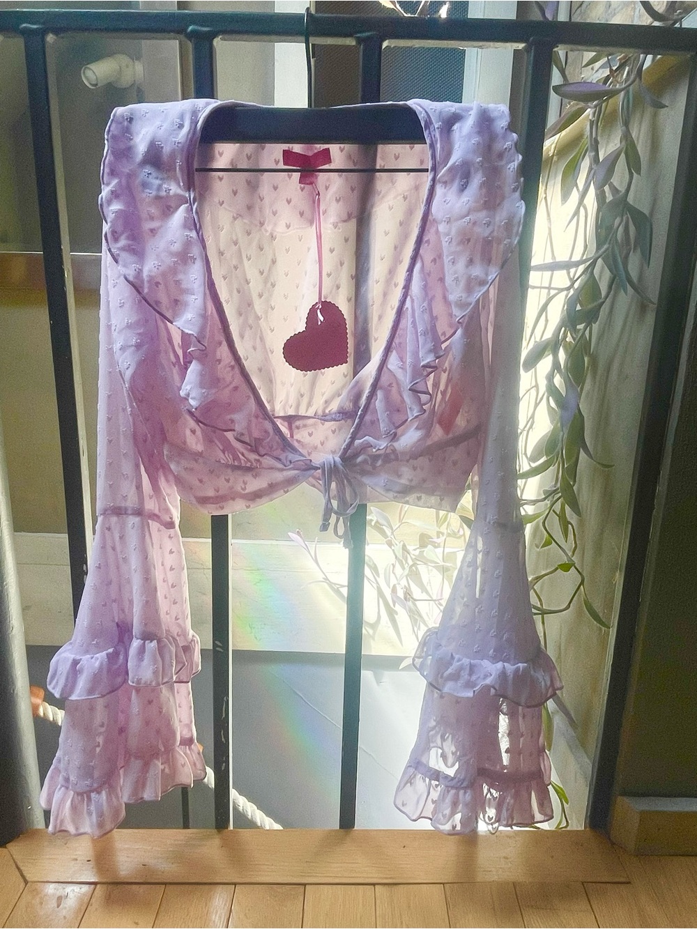 Party Party Sugar Thrills cropped blouse with heart-shaped polka dots.